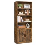 VASAGLE Bibliothèque, étagère haute à 6 niveaux avec portes, 24 x 60 x 175 cm | Unité de rangement ouverte autoportante, pour salon, bureau à domicile, salle à manger, marron vintage, Collection SIREN LBC402K01