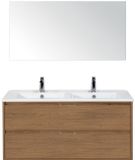 BES LED Porto Badmeubelset 120 cm - 2 Laden Honey - Keramische Wastafel Wit Slim met Spiegel
