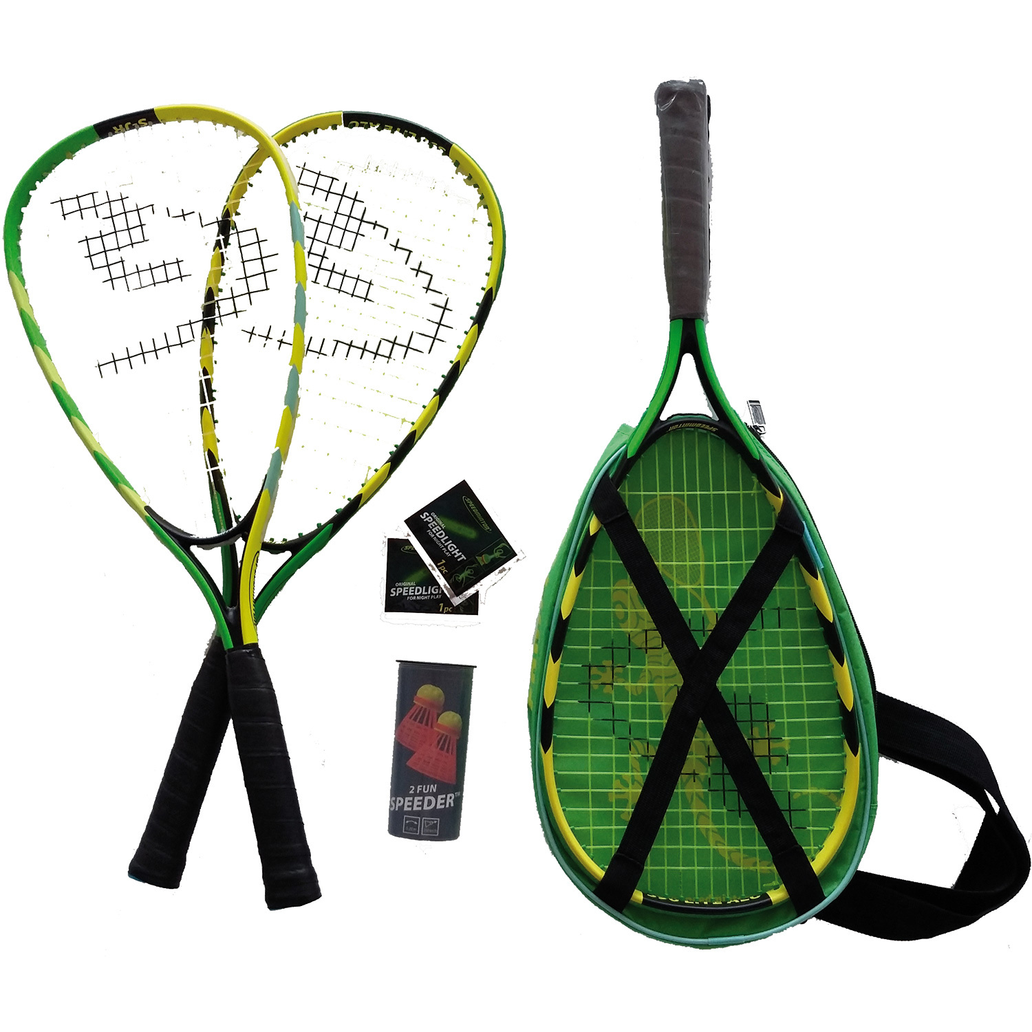 Speedbadminton Speedminton Junior set - blauw/groen/geel - crossminton