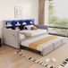 STILVORA Gestoffeerd Bed 90x190 cm – Slaapbank Met Uittrekbaar Onderbed – Hoofdbord Met Opbergvakken, Ledlicht En Oplaadpunten – Zonder matras – Fluweel Lichtgrijs