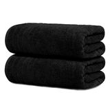 Tens Towels Set van 2 badhanddoeken, 100% katoen, 88,9 x 177,8 cm, lichter en super absorberend, oversized, sneldrogend (zwart)