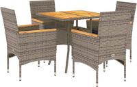 vidaXL 5-delige loungeset met kussens, polyrattan en acaciahout, grijs