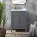 Hudson Reed Meuble de salle de bain rétro - 60 cm - Plan vasque simple - Gris clair - 1 trou - Poignée vintage or doré