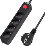 Aigostar Stekkerdoos 4-voudig 3 meter - Met schakelaar en randaarde - 45° stopcontacten - Zwart