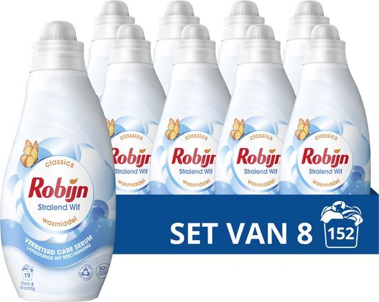Robijn Klein &amp; Krachtig Classics Vloeibaar Wasmiddel - Stralend Wit - met Care Serum - 8 x 19 wasbeurten