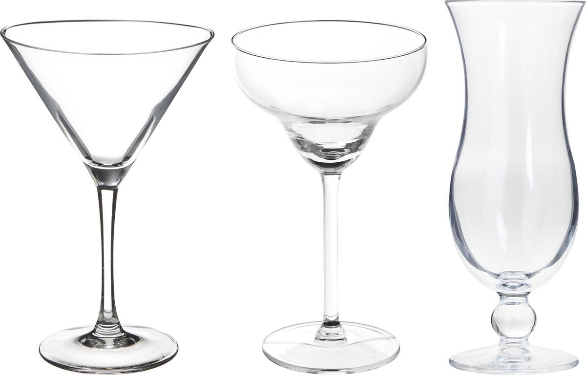 Secret de Gourmet Cocktailglazen set - blue hawaii/martini/margarita glazen - 12x stuks