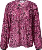 comma casual identity comma - Gedessineerde chiffon blouse met V-halslijn - Dierenprint - Roze