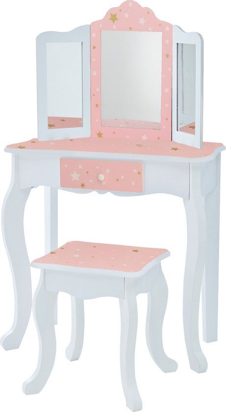 Teamson Kids Houten Kaptafel Kinderen - Tafel en Stoel Set - Wit/Goud