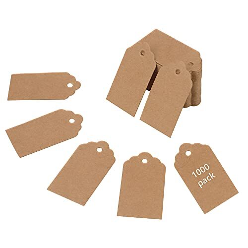 BELLE VOUS Bruin Kraftpapier Cadeau Labels (1000 Stuks) - 4,5 x 2,5 cm - Rechthoekige Beschrijfbare Hangende Etiketten voor Cadeaus, Doe-het-zelf-Handwerk, Kerst, Bruiloft, Verjaardagen en Merchandise