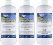 Claudius Cosmetics B.V. Body & Hair Alpenkruiden - 1 liter - set van 3 stuks - 2 in 1 voor lichaam en haar.