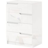 Commode moderne et minimaliste à 4 tiroirs en bois, 60 x 40 x 85 cm, blanc brillant