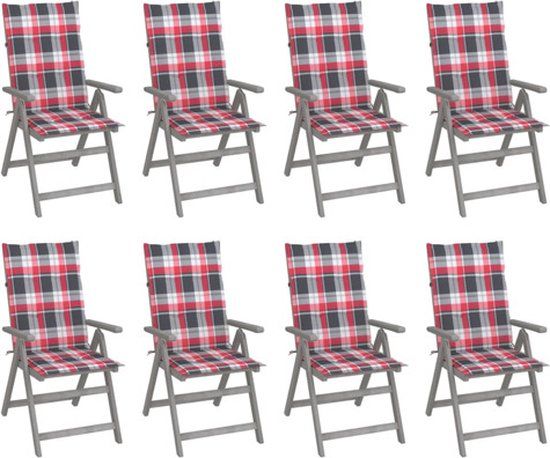 vidaXL Tuinstoelen 8 st verstelbaar met kussens acaciahout grijs