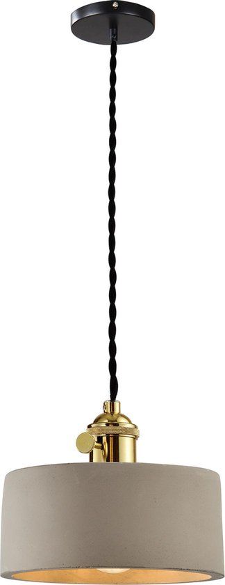 QUVIO Hanglamp landelijk - Brede cilinder van beton - Diameter 16 cm - Grijs/Goud