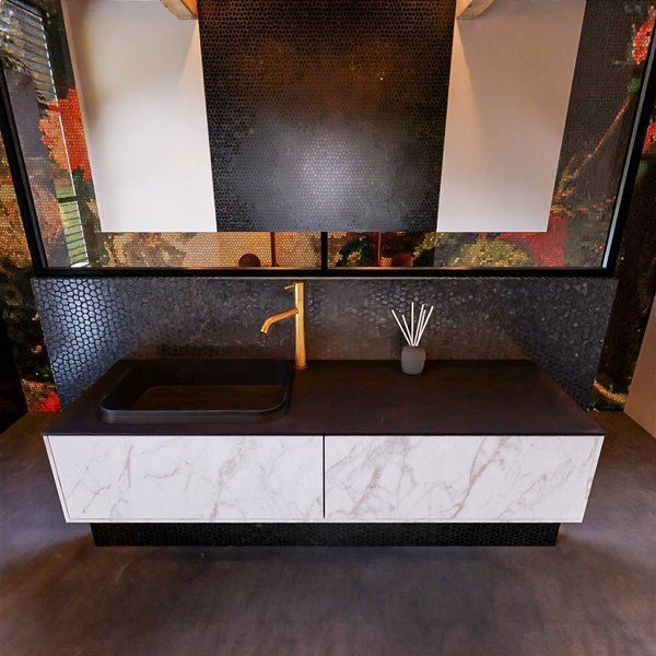 Mondiaz ERIN 150cm badmeubelset onderkast kleur carrara met 2 lades Wastafel RIDGE links 1 kraangat kleur Urban ERIN11488