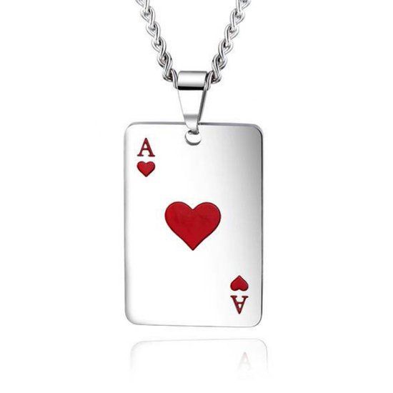 Mendes Steel Zilverkleurige Cubaanse Schakelketting met Aas Hanger Rood
