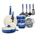 GreenLife Soft Grip 16-delige keramische pannenset met antiaanbaklaag, niet-PFAS-coating, met pannen, steelpannen, potten, pannen, vaatwasser-, ovenbestendig, blauw
