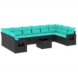vidaXL 11-delige tuinbankset met kussens, zwart, polyrotan
