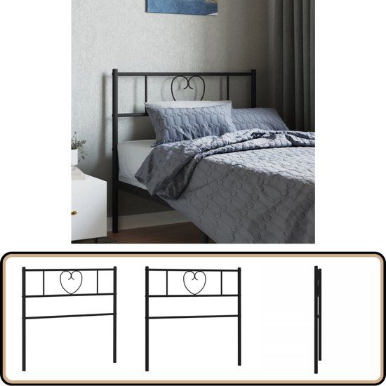 vidaXL Hoofdbord 90 cm metaal zwart