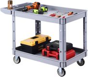 VEVOR Servicetrolley, Werkplaatstrolley, Gereedschapstrolley van PP, Grijs, Roltrolley met Een Draagvermogen van 250 Kg, Incl. 2 Niveaus, 4 Zwenkwielen en Handgreep met Opbergvak, Multifunctionele Trolley voor Garage, Magazijn, Werkplaats