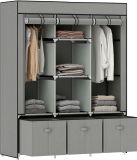 HOMCOM Stoffen Kledingkast Staal, vliesstof 125L x 43B x 162,5H cm Lichtgrijs