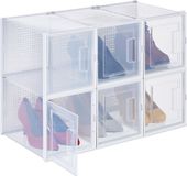 Merkloos Relaxdays schoenenbox, set van 6, stapelbaar, tot maat 42, schoenen organizer met ventilatiegaatjes, doorzichtig