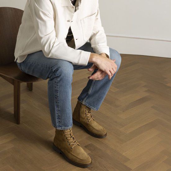 Manfield Heren Beige Suède Veterboots Maat 44