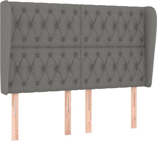 vidaXL Hoofdbord met randen 163x23x118/128 cm stof donkergrijs
