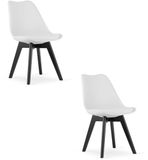 LEOBERT Set van 2 Stoelen MARK – Wit, Zwarte Poten, Kunststof Zitting met Kunstlederen Kussen, Strak Design, Ergonomisch, Max. 120 kg