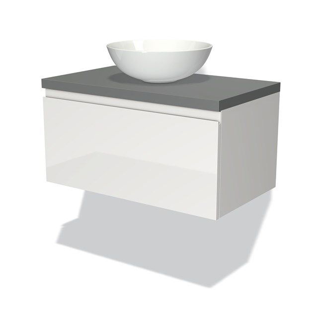 Maxaro Badkamermeubel Modulo Plato 80cm Hoogglans Wit 1 Lade Greeploos Middengrijs Blad