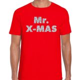 Bellatio Decorations Mr. X-mas Foute Kerst T-shirt - Rood met Zilveren Glitter Letters - Heren L