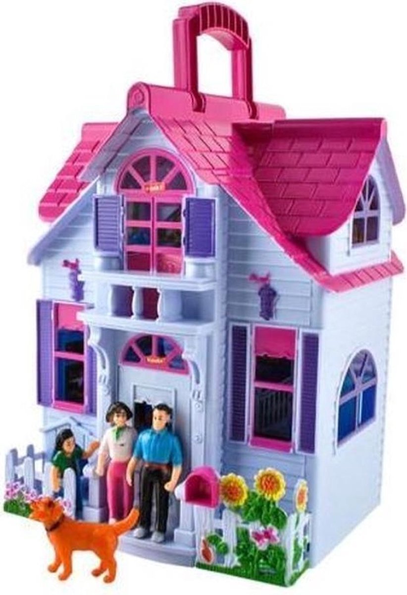 Ariko Poppenhuis Uitklapbaar - Opvouwbaar huis voor poppen - Moderne Uitstraling Barbiehuis - Inclusief Meubeltjes - Poppenhuis met Kamer Meubels - Draagbaar Poppenhuis