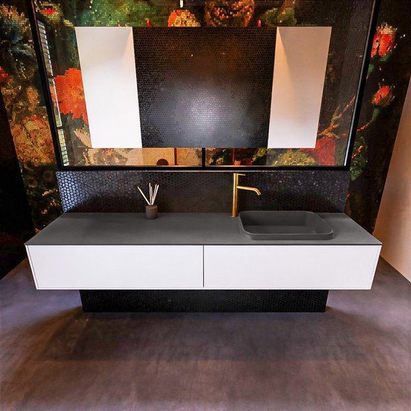 Mondiaz ERIN 200cm badmeubelset onderkast Talc met 2 lades Wastafel RIDGE rechts Dark grey