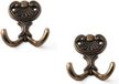 Merkloos Kapstokhaken - 2x - antiek brons - dubbele haak - 6,5 x 5,8 cm - jashaken - luxe