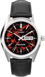 Timex Q Timex Reissue Red Vega Quartz Analoog Horloge Zwart En Zilverkleurig Kast Gemaakt Van 100% Roestvrij Staal En Een Armband Van 100% Leer 38 TW2Y55700AJ