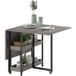 Table pliante industrielle grise, métal et panneau de particules, pour jusqu'à 4 personnes, étagères ouvertes, rangement flexible