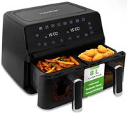 NutriChef Dubbele Mand Airfryer 8,8 Liter | Olievrije Airfryer voor Familie, 9-in-1 Kookinstellingen, 360° Luchtcirculatie, Transparant Venster, 4,4 Liter per Mand, Zwart