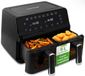 NutriChef Dubbele Mand Airfryer 8,8 Liter | Olievrije Airfryer voor Familie, 9-in-1 Kookinstellingen, 360° Luchtcirculatie, Transparant Venster, 4,4 Liter per Mand, Zwart