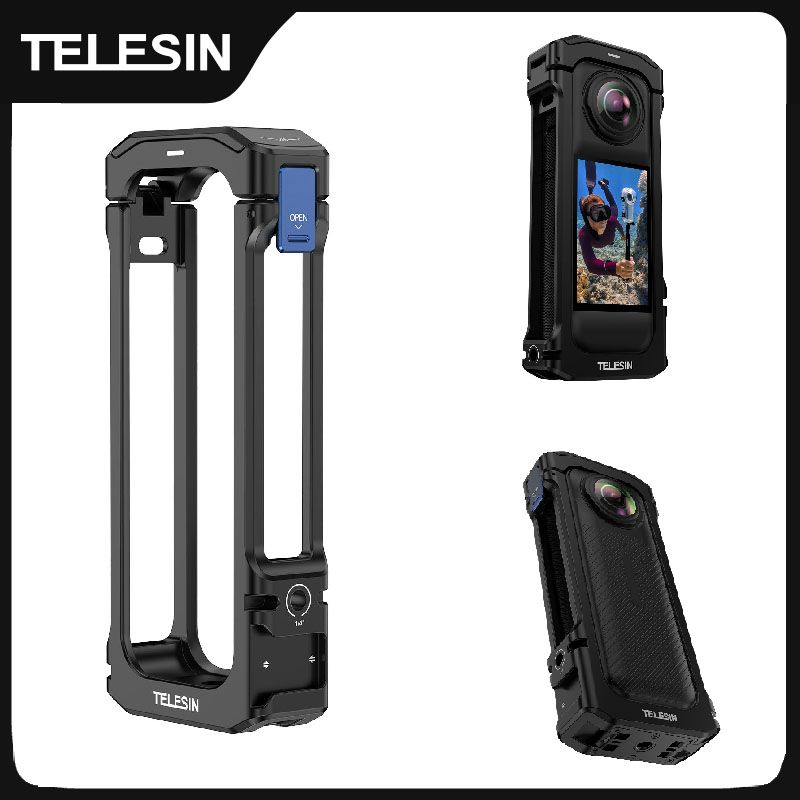 TELESIN Aluminium Frame Case for Insta 360 X4 - Vertical Shot - Lightweight Protective Shell