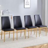MODFU - Eetkamerstoelen Set Van 4 - Ergonomische Rugleuning - Modern - Voor Eethoek - Metaal En Kunstleer - Zwart En Goud