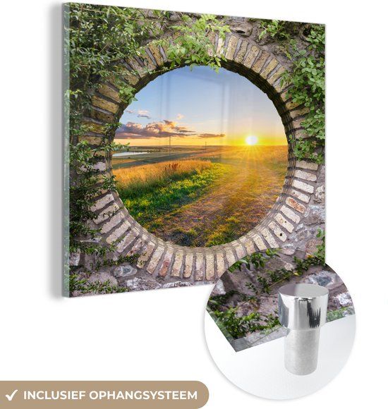 MuchoWow® Glass Painting 90x90 cm - Acrylic Glass Painting - Countryside - See-through - Sun - Photo on Glass - Paintings