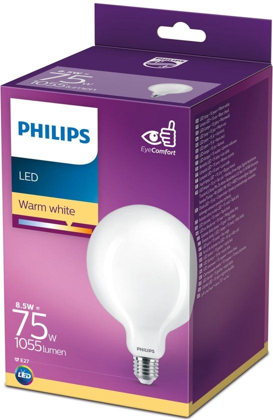 Philips Glass Globe LED E27 - 8.5W (75W) - Warm White - Non-Dimmable