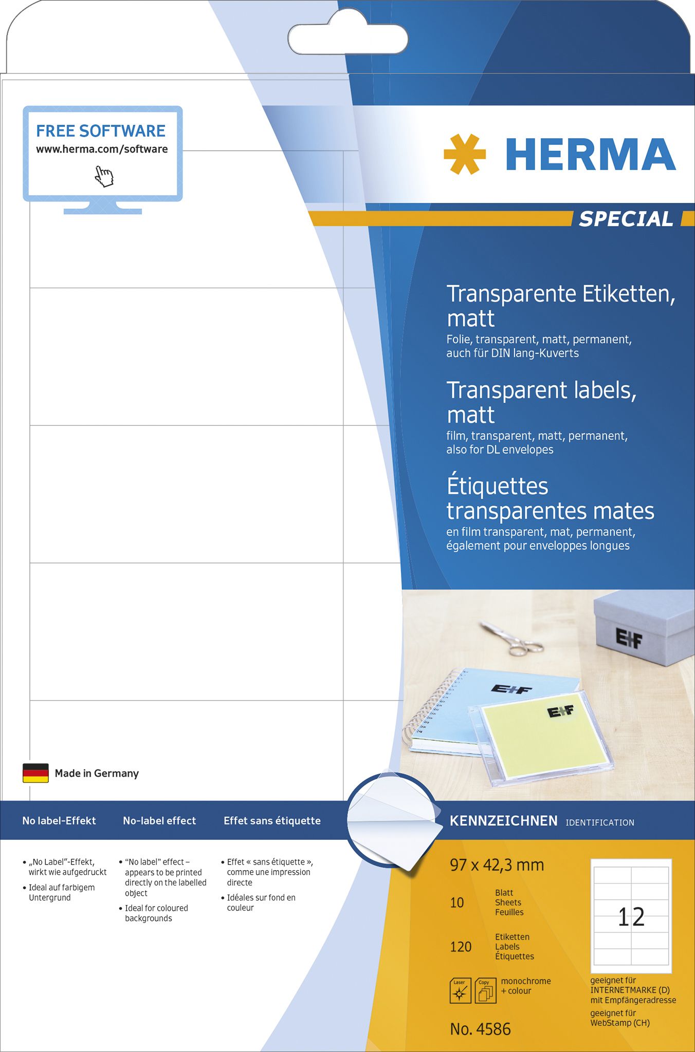 HERMA 4586 transparante polyester etiketten voor laserprinters