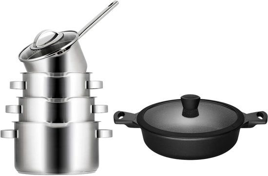 Sola Pannenset Pearl 5-Delig RVS - Downdraft geschikt & Sola Hapjespan Fair ø 28 cm - geschikt voor alle warmtebronnen