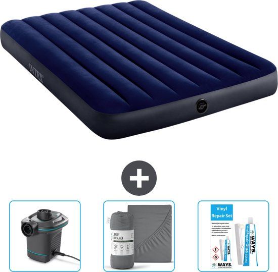 Intex Luchtbed - Twijfelaar - 137x191x25cm - Blauw - Incl. Hoeslaken & Reparatieset