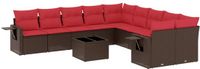 vidaXL 11-delige tuinbankset met kussens, bruin, polyrotan