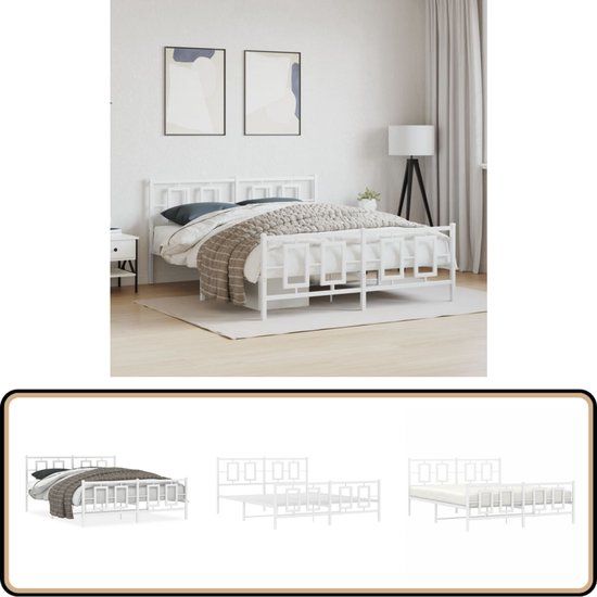 vidaXL Bedframe met hoofd- en voeteneinde metaal wit 150x200 cm
