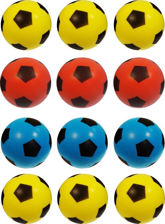 Androni Set 12 x Foam Softy Zachte Lichte Voetbal 20 cm Geel / Rood / Blauw