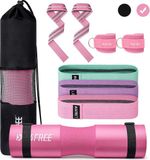 Markenlos Bol Set van 9 lange halterpads/nekpads/halterpad voor squats/heupstoten/lunges/olympische lange halter met 2 gym-enkelveiligheidsbanden en 3 heupweerstandsbanden en 2 fitnessbanden