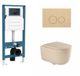 QeramiQ Dely Swirl Toiletset - inbouwreservoir Qeramiq Flush - 35mm zitting - kunststof beige bedieningsplaat - ronde knoppen - beige