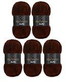Wollbiene Softy Chenillewol, breiwol, 5 x 100 gram, babywol, 500 gram wol, super volumineus grof (bruin 84)